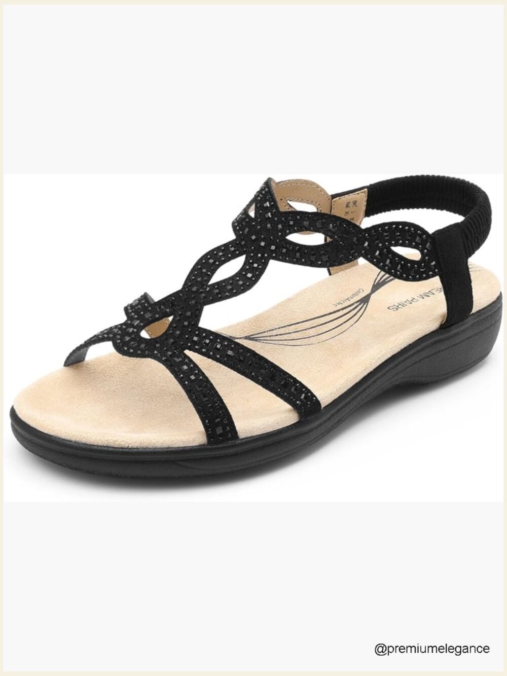 Dressy Rhinestone Flat Sandals with Adjustable Back Strap